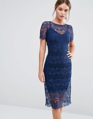 Кружевное платье с моделирующим эффектом Lisa Body Frock. Цвет: темно-синий