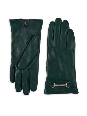 Кожаные короткие перчатки с пряжкой логотипом , зеленый Bruno Magli