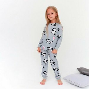 Пижама, размер Пижама (джемпер, брюки) Панды рост 110-116 (32), серый Kaftan. Цвет: серый