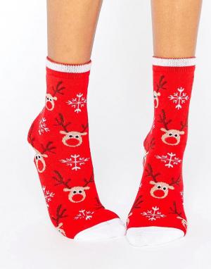 Новогодние носки с оленями 7X. Цвет: мульти