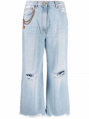 Укороченные джинсы с эффектом потертости Elisabetta Franchi. Цвет: синий