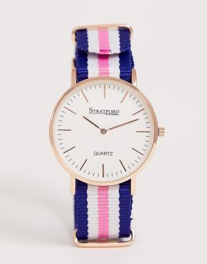 Мужские часы с ремешком в полоску розового и темно-синего цвета -Мульти Stratford