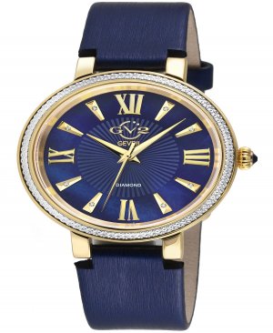 Женские часы Генуя, швейцарские кварцевые, итальянские, синие, с кожаным ремешком, 36 мм , золотой Gevril