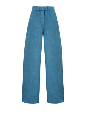 Льняные брюки-палаццо с эластичным поясом GRAN SASSO. Цвет: голубой