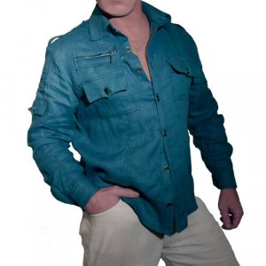Рубашка льняная Safari, модель 302, размер XXL SAFARI. Цвет: зеленый/бирюзовый/синий/серый