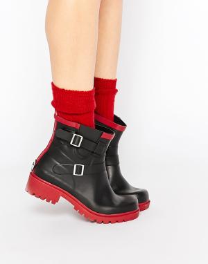 Резиновые ботинки в байкерском стиле JuJu Vincent. Цвет: красный vincent red