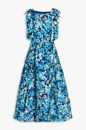 Платье миди из атласного твила с цветочным принтом BADGLEY MISCHKA, синий Mischka