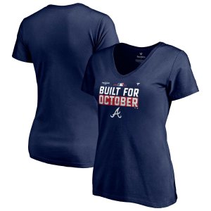 Женская темно-синяя футболка с логотипом Atlanta Braves 2021, постсезонная раздевалка, большие размеры, v-образным вырезом Fanatics