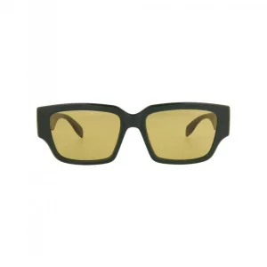 Солнцезащитные очки в квадратной прямоугольной оправе из ацетата зеленого цвета желтого Alexander Mcqueen