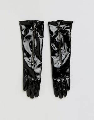 Лакированные перчатки ASOS. Цвет: черный