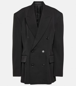 Двубортный шерстяной пиджак на застежке , черный Balenciaga
