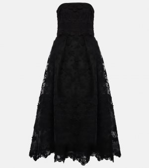 Тюлевое платье без бретелек с вышивкой , черный Elie Saab