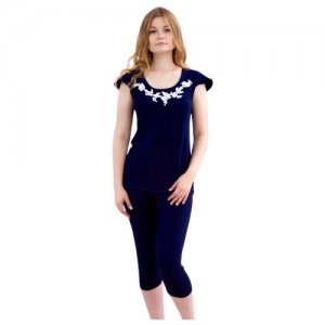 Пижама , блуза, бриджи, короткий рукав, размер 42, синий Giotto. Цвет: синий
