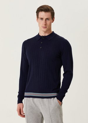 Темно-синий шерстяной свитер с воротником-поло Pal Zileri. Цвет: синий