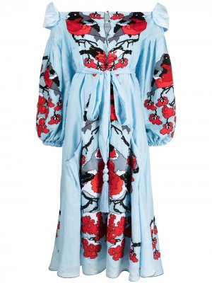 Платье Bullfinches с вышивкой Yuliya Magdych. Цвет: синий