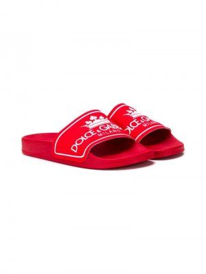 Шлепанцы с логотипом Dolce & Gabbana Kids. Цвет: красный