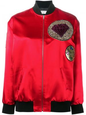 Куртка бомбер с нашивками Saint Laurent. Цвет: красный
