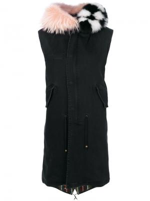 Длинное пальто-жилет с отделкой на воротнике Mr & Mrs Italy. Цвет: чёрный