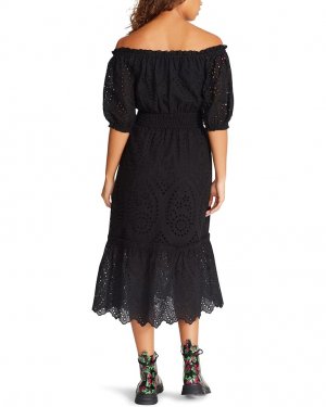 Платье On/Off Shoulder Cotton Eyelet Midi, черный Betsey Johnson