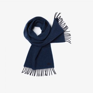 Шапки, шарфы и перчатки Мужской шерстяной шарф с бахромой Lacoste. Цвет: серый