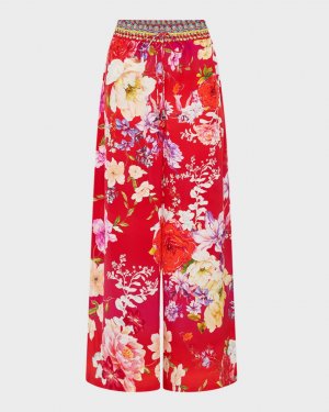 Шелковые брюки прямого кроя с цветочным принтом Beetles Camilla