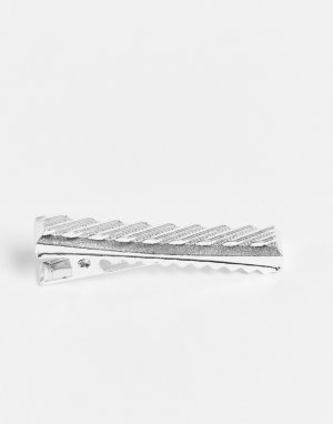 Серебристый зажим для галстука с узором «елочка» ASOS DESIGN