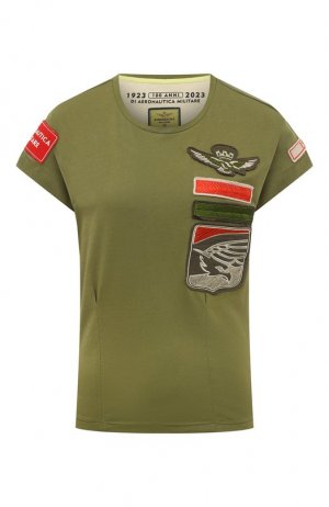 Хлопковая футболка Aeronautica Militare. Цвет: хаки