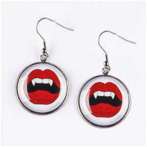 Серьги-подвески Красные губы и зубы с клыками вампира DARIFLY