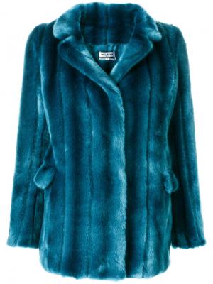 Пальто с панельным дизайном из искусственного меха Paul & Joe. Цвет: синий