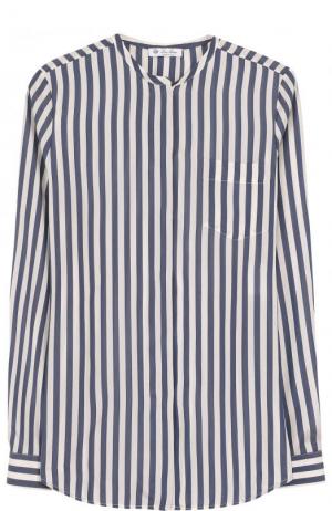 Шелковая блуза в полоску с воротником-стойкой Loro Piana. Цвет: синий