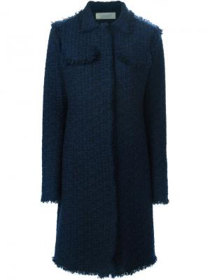 Твидовое пальто с бахромой Nina Ricci. Цвет: синий