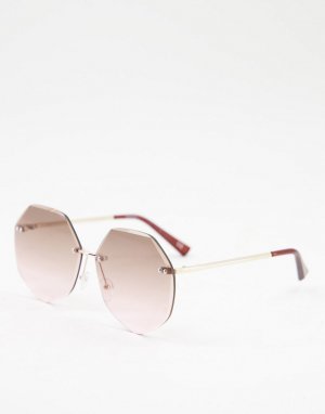 Солнцезащитные oversize-очки без оправы в стиле 70-х с розовыми затемненными стеклами -Золотистый ASOS DESIGN