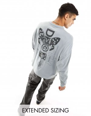 Серая футболка с длинными рукавами и принтом бабочки на спине ASOS Dark Future. Цвет: серый