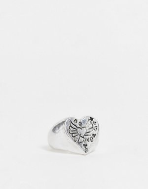 Серебристое кольцо с гравированным сердечком -Серебряный DesignB London