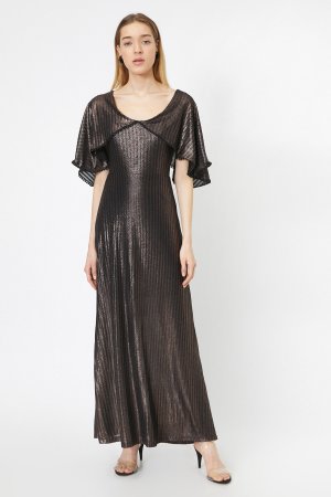 Женское вечернее платье с блестками и деталями , коричневый Koton