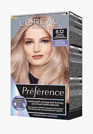 Краска для волос LOreal Paris L'Oreal Préférence Cool Blondes, оттенок 8.12, Аляска, 273 мл. Цвет: белый