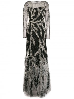 Длинное платье с перьями Alberta Ferretti. Цвет: черный