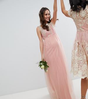 Кружевное платье макси без рукавов -Розовый Chi London Maternity