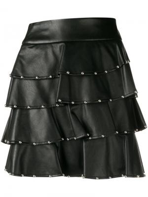 Кожаная юбка с оборками Liu Jo. Цвет: черный