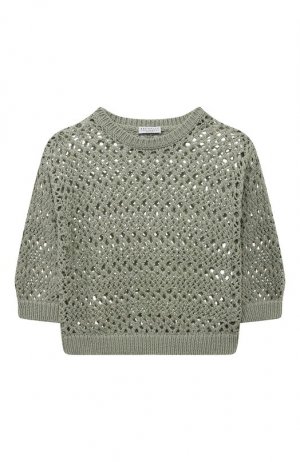 Хлопковый пуловер Brunello Cucinelli. Цвет: зелёный