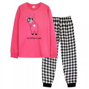 Пижама Lets Go, джемпер, брюки, пояс на резинке, брюки с манжетами, рукава без карманов, размер 158/80, розовый, черный Let's Go. Цвет: розовый/черный