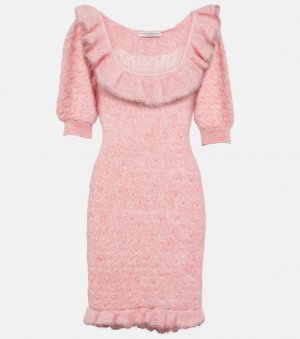 Мини-платье с вышивкой из смесового мохера , розовый Alessandra Rich