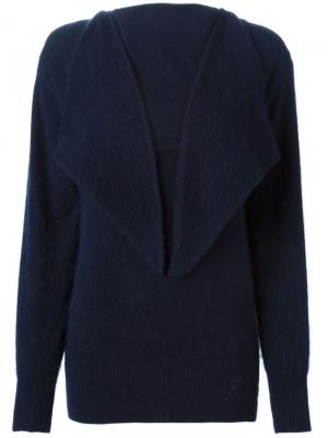 Трикотажный свитер с откидным воротником Roberta Di Camerino Vintage. Цвет: синий
