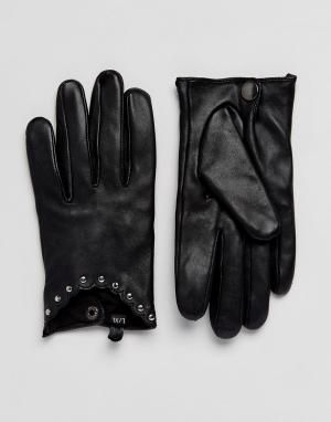 Кожаные водительские перчатки с заклепками Alice Hannah. Цвет: черный