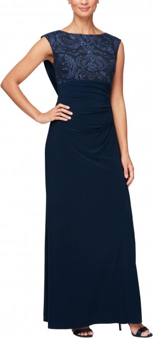 Длинное платье с завышенной талией и короткими рукавами , темно-синий Alex Evenings
