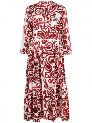 Ярусное платье миди с графичным принтом Odeeh. Цвет: красный