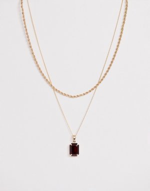 Двухъярусное ожерелье с красной подвеской -Золотой Chained & Able