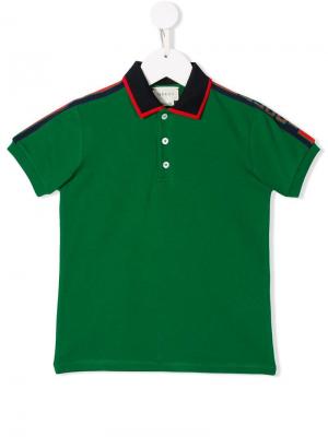 Рубашка-поло с логотипом Gucci Kids. Цвет: зеленый