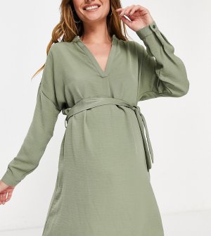 Платье-туника цвета хаки с поясом -Зеленый цвет New Look Maternity