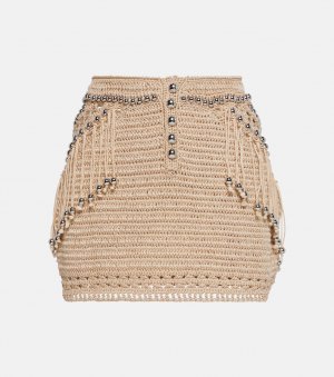 Украшенная хлопковая мини-юбка вязания крючком PACO RABANNE, бежевый Rabanne